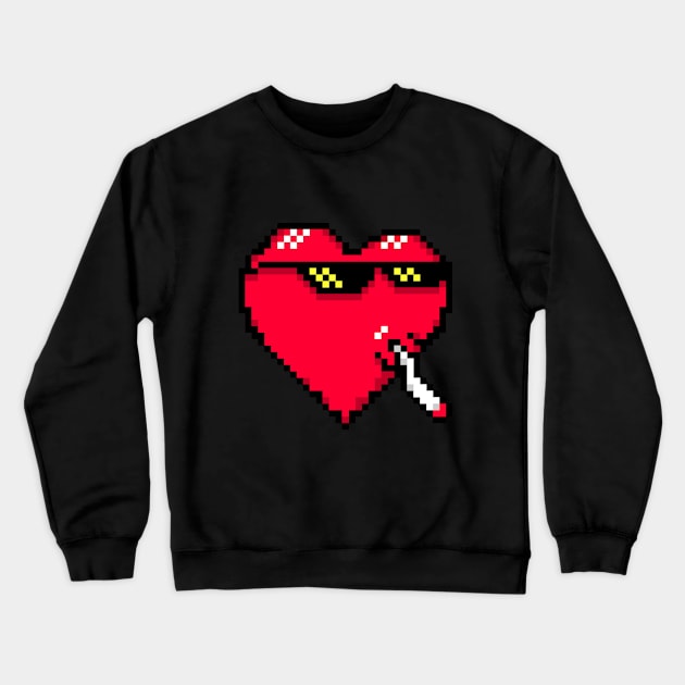 Red Heart with Meme Glasses Crewneck Sweatshirt by Starart Designs